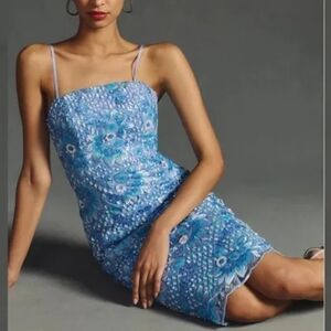 NWT Dress the Population Josselyn Beaded Sheath Midi Dress in Sky Multi …